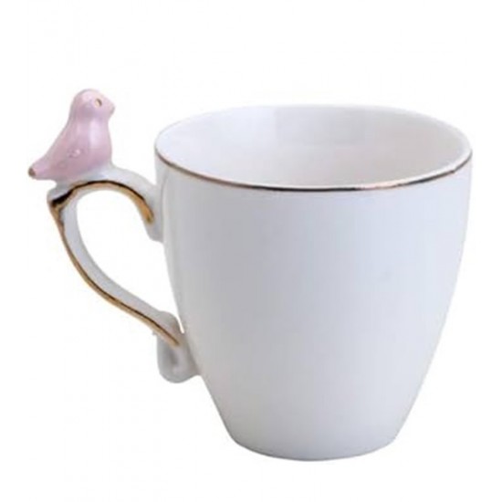 Xicara 90ml Café Porcelana Cute Birds Rosa Design Plate